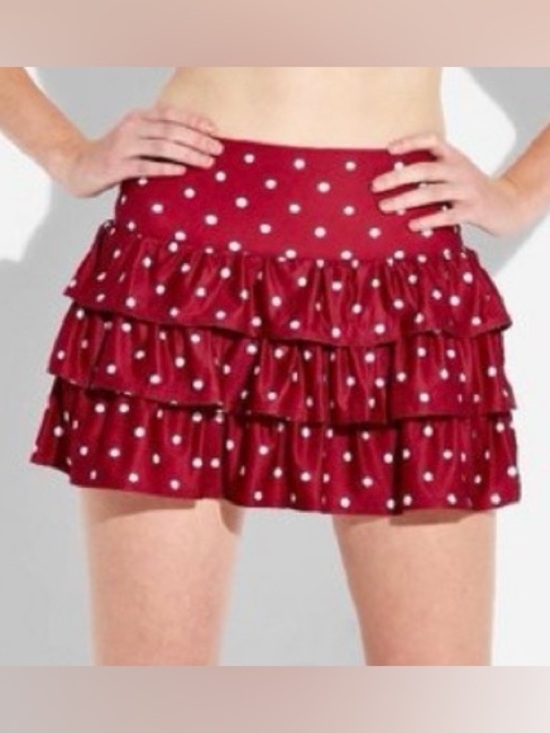 JoyLab Dresses & Skirts - JoyLab Wine Red Polka Dot Tiered Ruffle Mini Skort